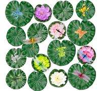 Sxutop 28 Pezzi Fiori di Loto Galleggianti per Laghetto Ninfee Finte Galleggianti Ninfee Artificiali in Schiuma Fiori di Loto Finti con Libellula e Rana Plastica per Fontane Piscina Decor (10/13/17cm)