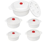 Sxutop Set di 5 Contenitori Microonde per Cuocere Stoviglie per Microonde con Coperchio Bianca Contenitori per Alimenti Rotonde Stoviglie con Vapore zum Erhitzen von Reis, Nudeln und Pizza