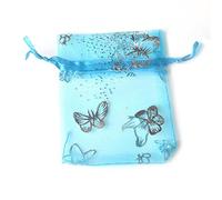 SXUUXB 100 PCS 9x12cm Argento Farfalla Modello Organza Sacchetti Regalo, Organza Sacchetti di Gioielli Avvolgere con Coulisse Borse per la Festa Nuziale di Natale (Blu 1)