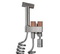 SXWYLZ Doccetta per Bidet Kit Doccino per Bidet Wc con Pistola a Spruzzo in Rame a Pulsante e Aeratore a 2 Modalità, Alluminio, Grigio