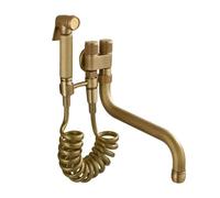 SXWYLZ Kit Doccino per Bidet Wc con Pistola a Spruzzo Supporto e Rubinetto con Valvola Angolare a Doppio Controllo Tubo Flessibile a Molla da 2m per la Pulizia del Bagno, Colore Anticato