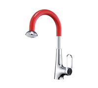 SXWYLZ Miscelatore Lavabo con Doccetta Estraibile Rubinetto Lavello Girevole a 360° Rubinetto Caldo e Freddo a 2 Modalità con Maniglia Singola,Cromo+Rosso