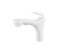 SXWYLZ Rubinetti Bagno con Doccetta Estraibile Miscelatore Lavabo Bagno a 2 Modalità Maniglia Singola Rubinetto per Acqua Calda e Fredda Ottone,Bianco