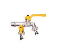 SXWYLZ Rubinetti da Esterno in Ottone Rubinetto Doppia Uscita Antigelo Rubinetto Doppio a Parete Rubinetti per Acqua Fredda 1/2" Uno in Entrata Due in Uscita,Chrome + Giallo