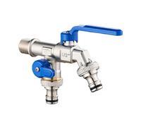 SXWYLZ Rubinetti da Esterno Ottone Rubinetto Antigelo Doppia Uscita Rubinetto per Acqua Fredda a Parete per Giardino Patio 1/2, Cromo + Manico Blu