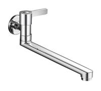 SXWYLZ Rubinetto A Muro Lavatoio Acqua Fredda Rubinetto per Monocomando A Parete In Ottone Rubinetto Cucina Braccio Lungo per Lavello,Cromato,25 Cm