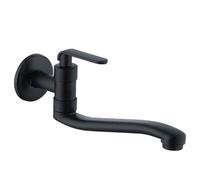 SXWYLZ Rubinetto A Parete Lavatoio Acqua Fredda Rubinetto A Muro Cucina Ottone Rubinetto Lavello Cucina A Muro Lungo Singolo Rubinetto Dell'Acqua Fredda,Nero,30 Cm