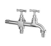 SXWYLZ Rubinetto Acqua Fredda a Muro Rubinetto Doppia Uscita Antigelo Rubinetti da Esterno 1/2" per Lavatrici, Acciaio Inox,Cromo,17 CM