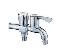 SXWYLZ Rubinetto Acqua Fredda a Parete Rubinetto Lavatrice Doppia Uscita Uno Dentro Due Fuori per Mop Pool 1/2, Cromato
