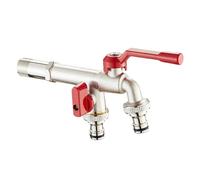 SXWYLZ Rubinetto da Esterno Antigelo Rubinetto Doppio Giardino 1/2 Rubinetti per Acqua Fredda a Parete per Patio, Cromo + Manico Rossa