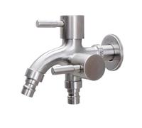 SXWYLZ Rubinetto da Esterno Doppia Uscita a Parete Rubinetto per Acqua Fredda Uno Dentro Due Fuori Rubinetti Lavatrice per Terrazza Esterna Acciaio Inossidabile 1/2,Colore Spazzolato