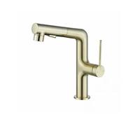 SXWYLZ Rubinetto Estraibile in Ottone, Rubinetto Bagno Lavabo a 3 Modalità, Rubinetti Doccetta Maniglia Singola, Acqua Calda e Fredda,Oro Spazzolato