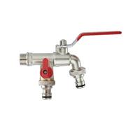 SXWYLZ Rubinetto Giardino Doppia Uscita Rubinetti da Esterno Antigelo Rubinetto Solo Acqua Fredda a Muro 1/2" per Irrigazione Giardino, Cromo + Manico Rosso