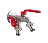 SXWYLZ Rubinetto Giardino Doppia Uscita Rubinetti da Esterno in Ottone Rubinetto a Parete Solo Acqua Fredda 1/2" per Patio e Terrazza,Chrome + Rosso