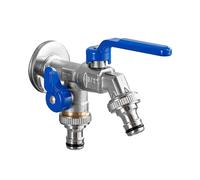 SXWYLZ Rubinetto Giardino Doppia Uscita Rubinetti da Esterno in Ottone Rubinetto a Parete Solo Acqua Fredda 1/2" per Patio e Terrazza,Chrome + Blue