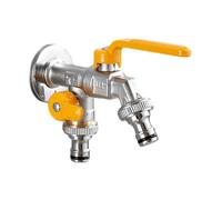 SXWYLZ Rubinetto Giardino Doppia Uscita Rubinetti da Esterno in Ottone Rubinetto a Parete Solo Acqua Fredda 1/2" per Patio e Terrazza,Chrome + Giallo