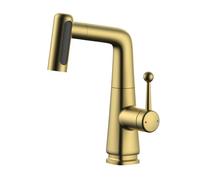 SXWYLZ Rubinetto Lavabo Bagno con Doccino Estraibile Miscelatore Bagno a 2 Modalità Rubinetto con Sollevamento Girevole a 360° Maniglia Singola Calda e Fredda,Oro Spazzolato