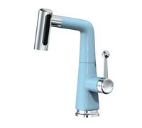 SXWYLZ Rubinetto Lavabo Bagno con Doccino Estraibile Miscelatore Bagno a 2 Modalità Rubinetto con Sollevamento Girevole a 360° Maniglia Singola Calda e Fredda,Blu + Cromo