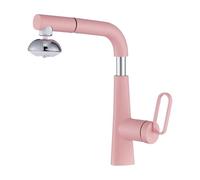 SXWYLZ Rubinetto Lavello con Doccetta Estraibile Rubinetto Rotante Bagno a 360°, Flusso D'Acqua a 2 Modalità, Rubinetto Sollevabile Maniglia Singola Acqua Calda e Fredda,Rosa