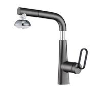 SXWYLZ Rubinetto Lavello con Doccetta Estraibile Rubinetto Rotante Bagno a 360°, Flusso D'Acqua a 2 Modalità, Rubinetto Sollevabile Maniglia Singola Acqua Calda e Fredda,Grigio