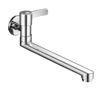 SXWYLZ Rubinetto Lavello Cucina A Muro Solo Acqua Fredda Monocomando Acqua Fredda A Parete In Ottone Rubinetto Lavatoio Girevole Rubinetto da Bagno A Muro,Colore Cromo,25 Cm