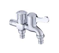 SXWYLZ Rubinetto per Acqua Fredda a Parete Rubinetto Giardino Doppia Uscita Rubinetti per Lavatrice Uno Dentro Due Fuori per Bagno 1/2, Cromato