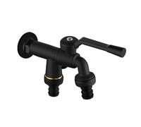 SXWYLZ Rubinetto Solo Acqua Fredda Rubinetti da Esterno Doppio Rubinetti a Parete in Ottone, Rubinetto Doppia Uscita da 1/2" per Cortile e Giardino,Nero,15 CM