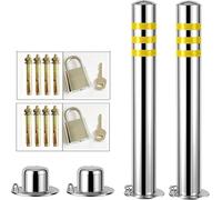 SXYKXYDL Postes de seguridad de Acero inoxidable para entradas de vehículos - Barandillas de estacionamiento con cerradura (2 unidades) con Cinta reflectante para Mayor seguridad