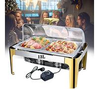 SXYKXYDL Set scaldavivande, scaldavivande Elettrico per Buffet, scaldavivande in Acciaio Inox per fornelli da Colazione per Uso Commerciale e Domestico, Utensili da Cucina (1/2 Padella da 13 l)