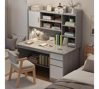 SXZenSpace Scrivania Moderna per Computer per Ufficio Domestico in Legno Grigio con 3 cassetti, Gestione Cavi Integrata, libreria e Scomparto per riporre Oggetti. Dimensioni: 39,4" L x 17,7"