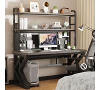 SXZenSpace Scrivania per Computer con Ripiani e Pannello Forato, in Legno massello, Ideale per Scrivere, Giocare e Creare Una libreria. Design Integrato per Studio, Camera da Letto, casa e uf