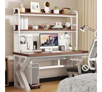 SXZenSpace Scrivania per Computer con Ripiani e Pannello Forato, in Legno massello, Ideale per Scrivere, Giocare e Creare Una libreria. Design Integrato per Studio, Camera da Letto, casa e uf