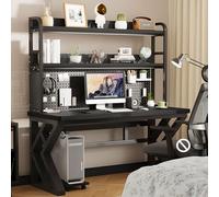 SXZenSpace Scrivania per Computer con Ripiani e Pannello Forato, in Legno massello, Ideale per Scrivere, Giocare e Creare Una libreria. Design Integrato per Studio, Camera da Letto, casa e uf