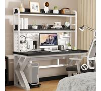 SXZenSpace Scrivania per Computer con Ripiani e Pannello Forato, in Legno massello, Ideale per Scrivere, Giocare e Creare Una libreria. Design Integrato per Studio, Camera da Letto, casa e uf