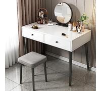 SXZenSpace Tavolo da Trucco con 2 cassetti, scrivania Bianca per Computer con Specchio Illuminato a LED, Moderno Ufficio Domestico con 4 Gambe, Piccola consolle per Trucco/Studio (Dimensioni: