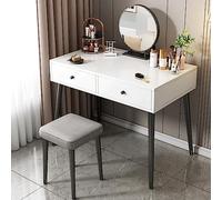 SXZenSpace Tavolo da Trucco con 2 cassetti, scrivania Bianca per Computer con Specchio Illuminato a LED, Moderno Ufficio Domestico con 4 Gambe, Piccola consolle per Trucco/Studio (Dimensioni: