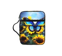 sxzvvbn Borsa tote impermeabile con tasca e farfalla blu girasole, grande custodia per diario per viaggi in chiesa