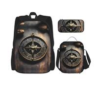 SXZVVBN Magical Design - Zaino da 3 pezzi con bussola, rune norrene, borsa termica per il pranzo e organizer per lavoro