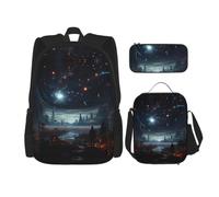 SXZVVBN Set di 3 pezzi con zaino per computer portatile con borsa termica per il pranzo e organizer per il lavoro con la luna, le stelle e i pianeti