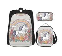 SXZVVBN Set di 3 zaini per computer portatile con borsa termica per il pranzo e organizer per il lavoro con bellissimi arcobaleni e unicorni