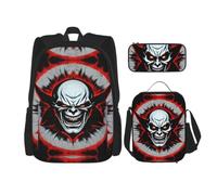SXZVVBN Set di 3 zaini per computer portatile con borsa termica per il pranzo e organizer per il lavoro con fantasma malvagio rosso e nero