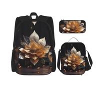 SXZVVBN Set di 3 zaino per computer portatile con borsa termica per il pranzo e organizer per il lavoro con fiore di loto delicato bianco