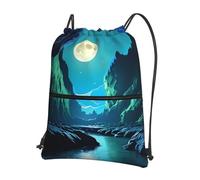 sxzvvbn Water Moon Cave - Zaino da palestra con coulisse, impermeabile, leggero, con tasca frontale e tasca interna con cerniera, per viaggi e sport