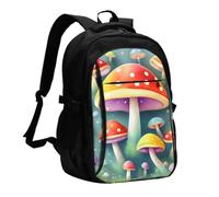 SXZVVBN Zaino da viaggio con funghi colorati carino con porta USB | Borsa per computer da uomo e donna, con cavo di ricarica e tasche antifurto, per viaggi di lavoro