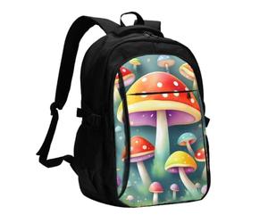 SXZVVBN Zaino da viaggio con funghi colorati carino con porta USB | Borsa per computer da uomo e donna, con cavo di ricarica e tasche antifurto, per viaggi di lavoro