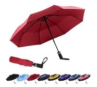 SY COMPACT Ombrelli antivento automatici ombrello forte in pioggia e sole per donne e uomini, Rosso, 30 cm
