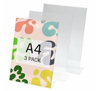 SY110 Porta-avvisi da tavolo / Porta-brochure da banco, con base a L, acrilico, per A4, 3 pz