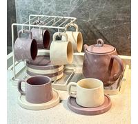 SYAHEiPENG Set di tazze da caffè in ceramica di alta qualità, design elegante con 1 pentola, 6 tazze e piattini, 1 portabicchieri e 1 vassoio, tazze da cappuccino per espresso, perfette per il tè