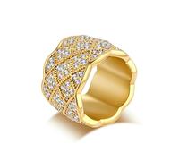 SYAVR Anello completo di diamanti a maglia per uomini e donne, lusso leggero, anello di innesco placcato in oro in acciaio inossidabile personalizzato e alla moda