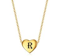 SYAVR Ciondolo minimalista in acciaio inox a forma di cuore con collana di 26 lettere inglesi in acciaio al titanio per le donne